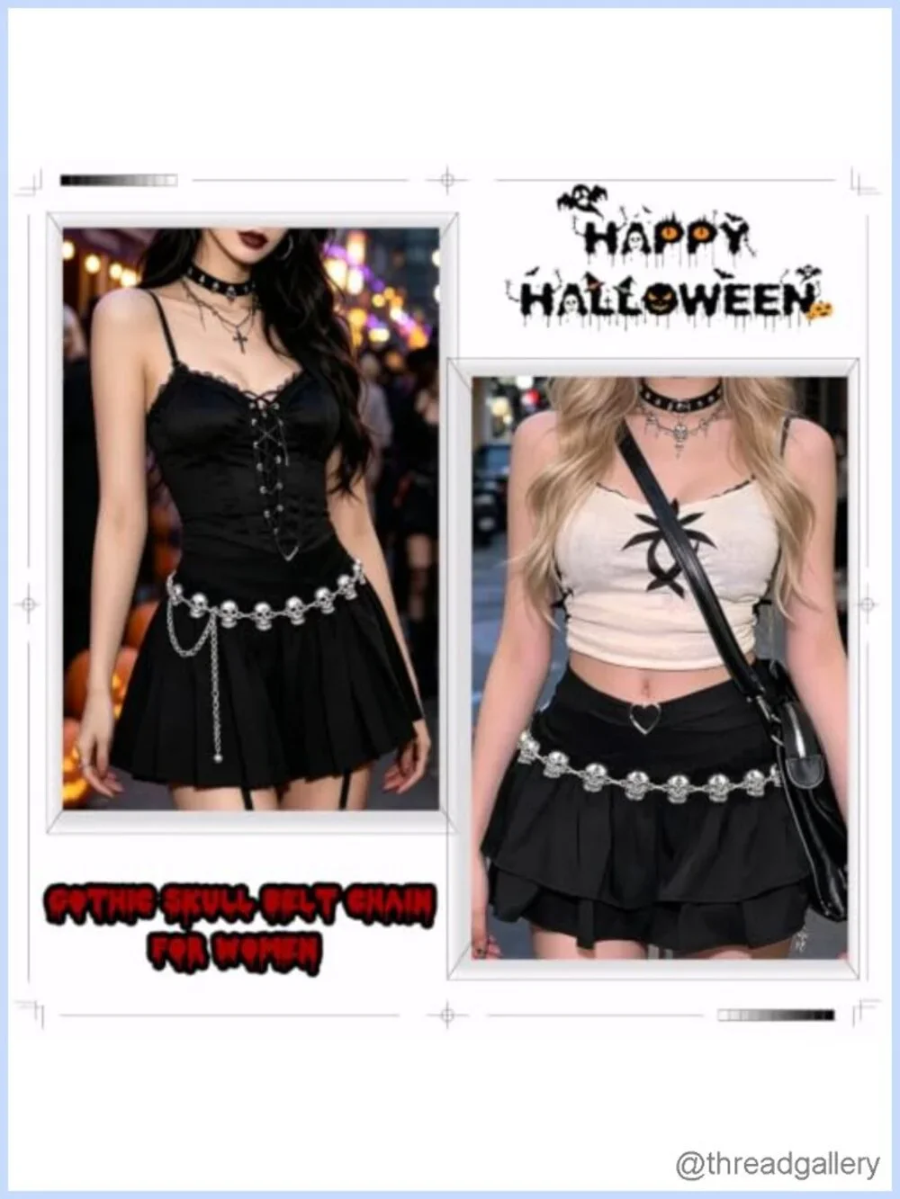 Skull Belly Chain Metal Waist Belt Punk Gothic Body Chain for Outfit